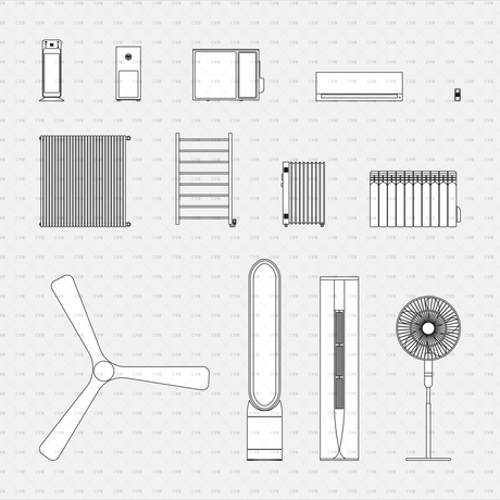 dynamic cad blocks and vector AC, Heating System, and Air Purifiers appliance electric fixture