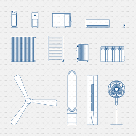 dynamic cad blocks and vector AC, Heating System, and Air Purifiers appliance electric fixture
