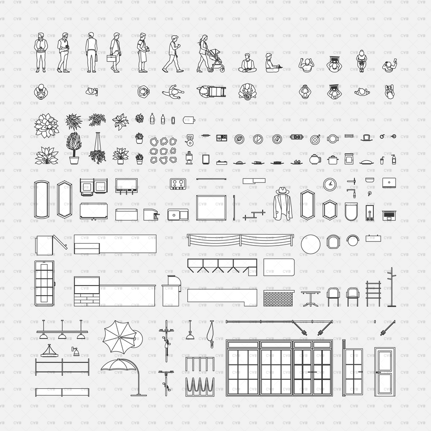 CAD and Vector Coffee Shop Template (145 CAD Blocks)