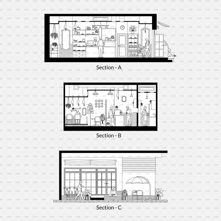 CAD and Vector Coffee Shop Template (145 CAD Blocks)