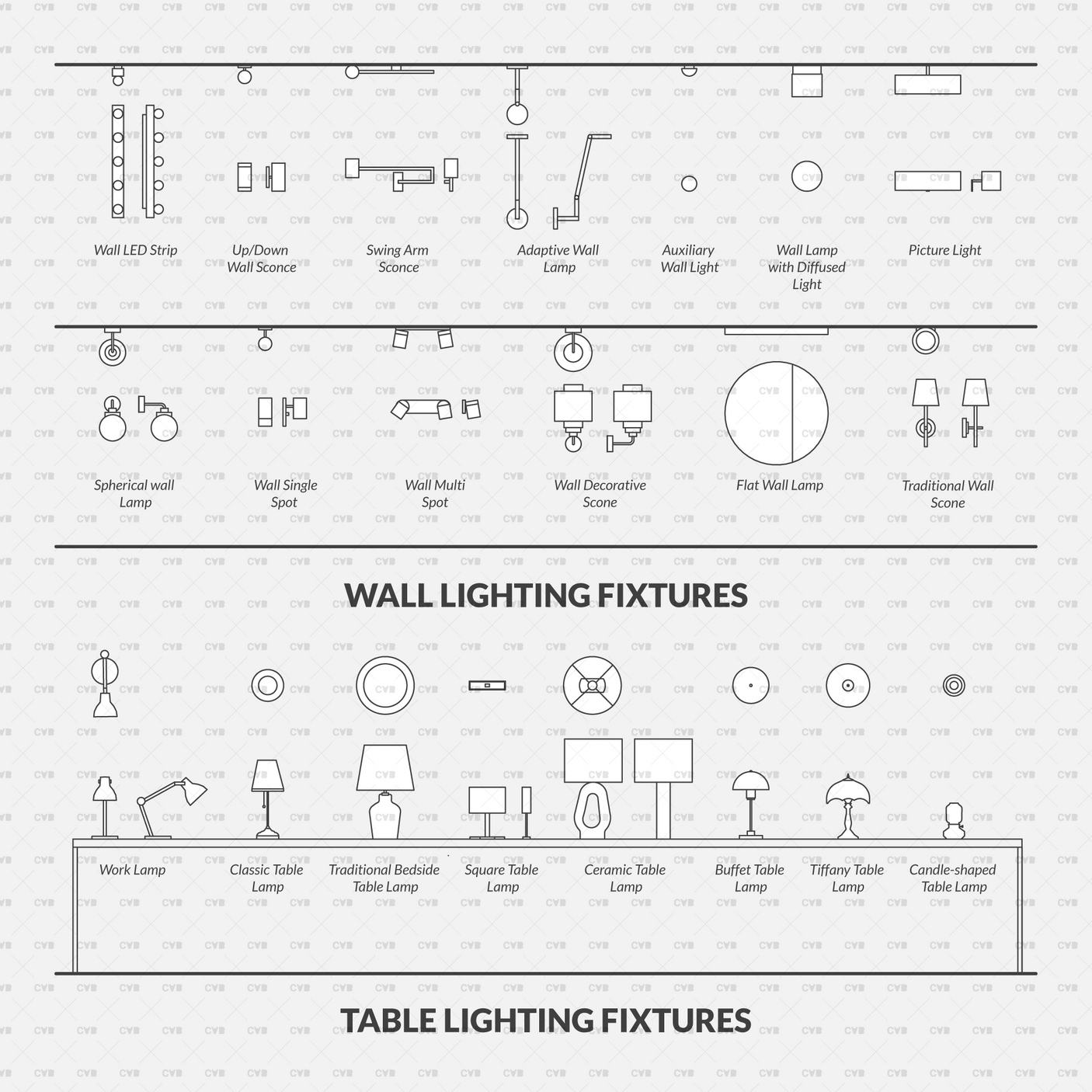 Dynamic CAD Blocks - Interior Lighting Fixtures (148 Lamps)