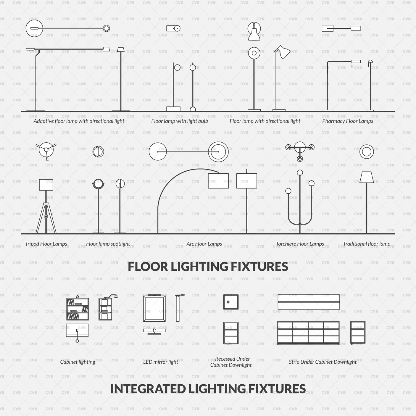 Dynamic CAD Blocks - Interior Lighting Fixtures (148 Lamps)