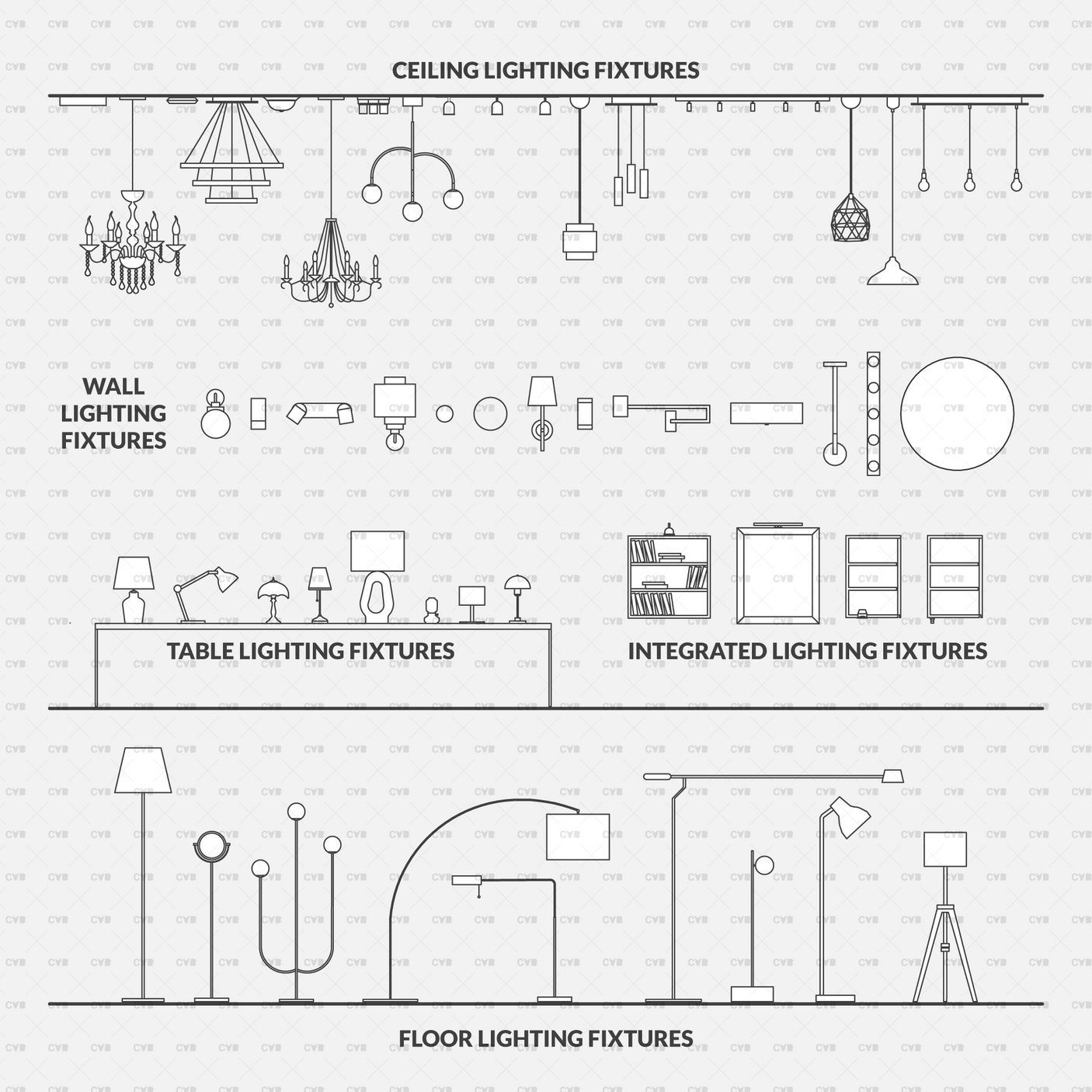 Dynamic CAD Blocks - Interior Lighting Fixtures (148 Lamps)