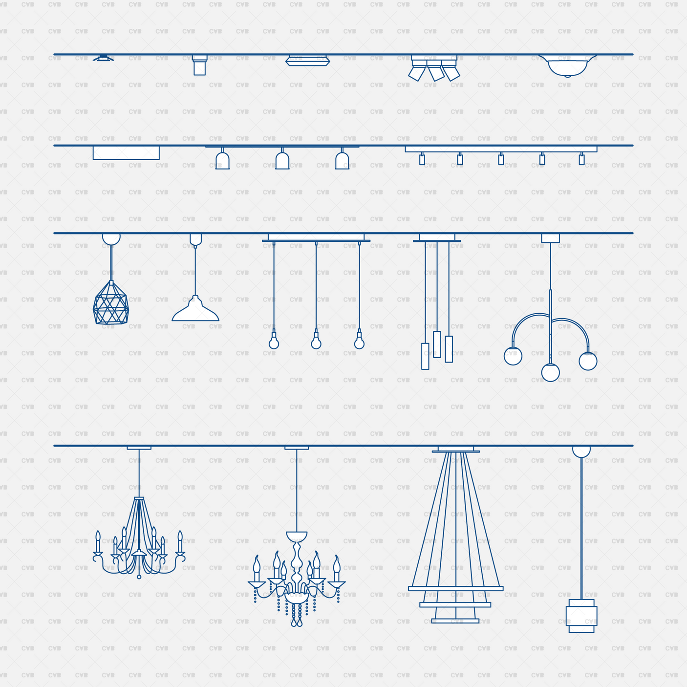 Download 17 CAD Dynamic Blocks of ceiling lamps – fully parametric, customizable lighting fixtures for interior design in residential and commercial spaces.