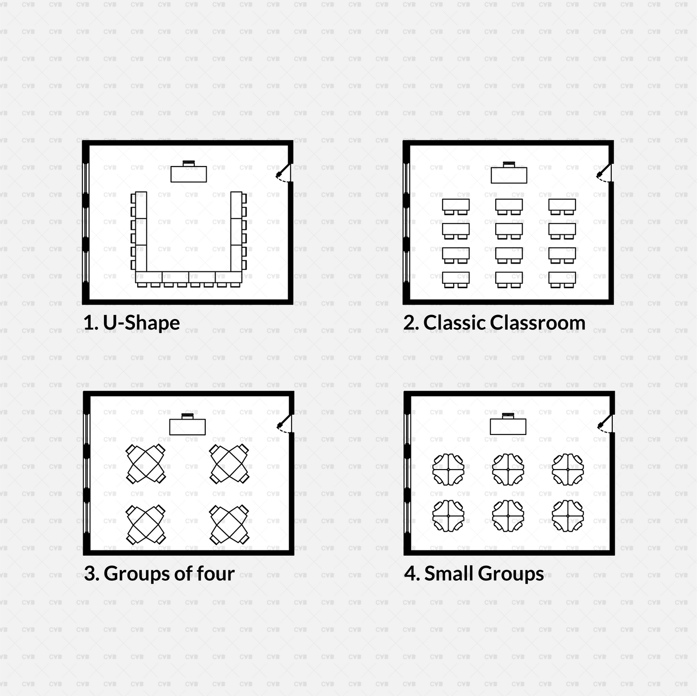 CAD Blocks and Vector Classroom Layouts download u shape groups