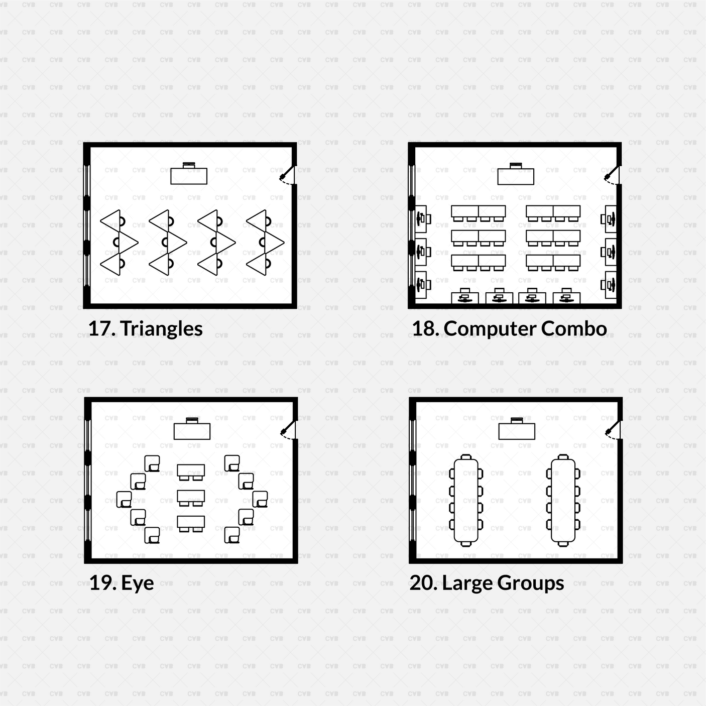 CAD Blocks and Vector Classroom Layouts download dwg computer triangles tables
