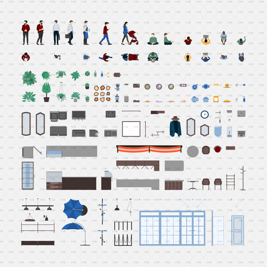 CAD and Vector Coffee Shop Template (145 CAD Blocks)