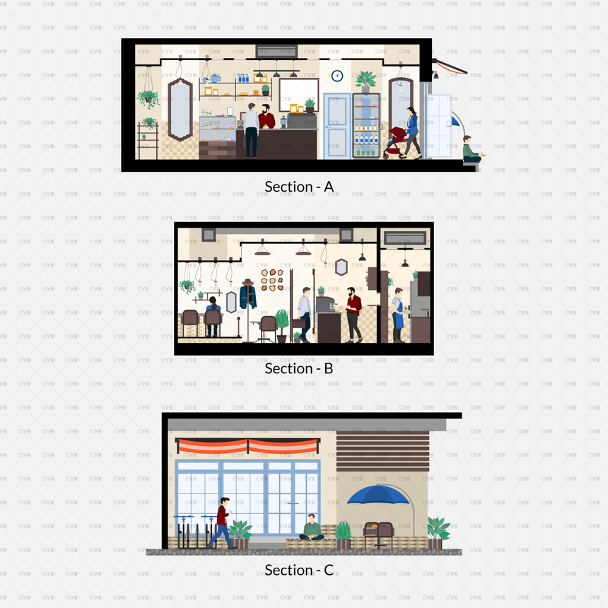 CAD and Vector Coffee Shop Template (145 CAD Blocks)