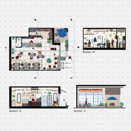 CAD and Vector Coffee Shop Template (145 CAD Blocks)