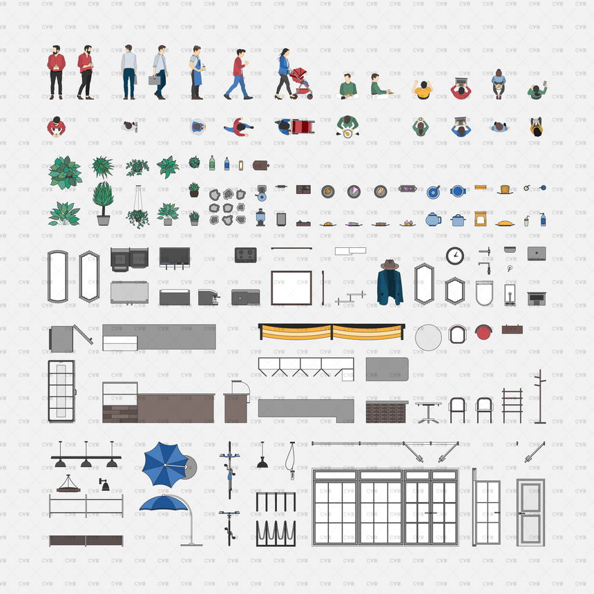 CAD and Vector Coffee Shop Template (145 CAD Blocks)