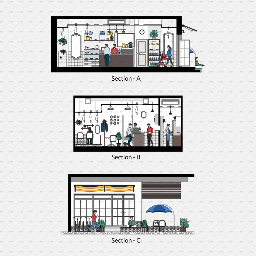 CAD and Vector Coffee Shop Template (145 CAD Blocks)
