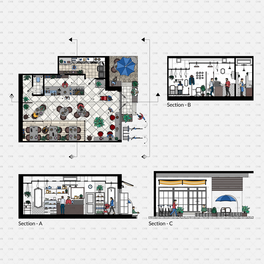 CAD and Vector Coffee Shop Template (145 CAD Blocks)