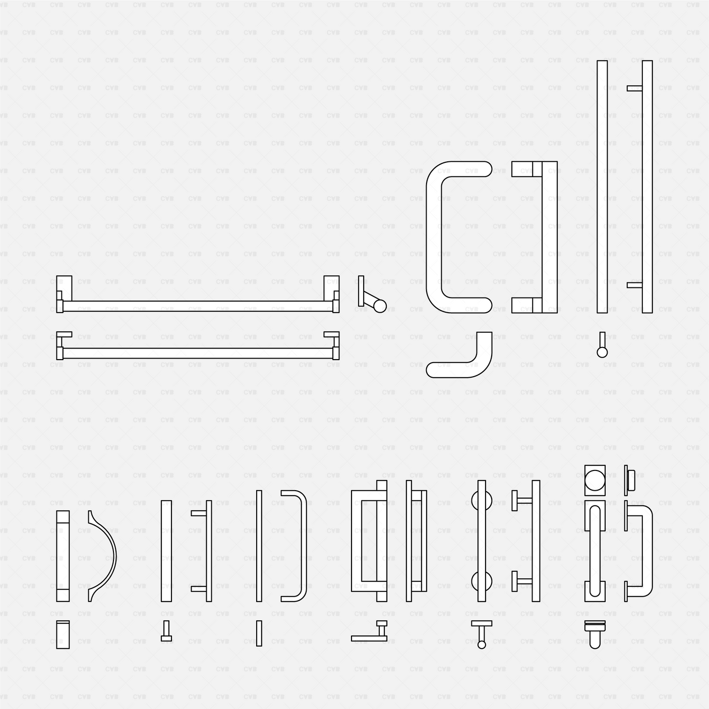 CAD Dynamic Blocks Door Handles CADasbuilt BIM Blocks DWG Pull Bars D Handles Push Bars Offset Pull Elevation And Plan Views