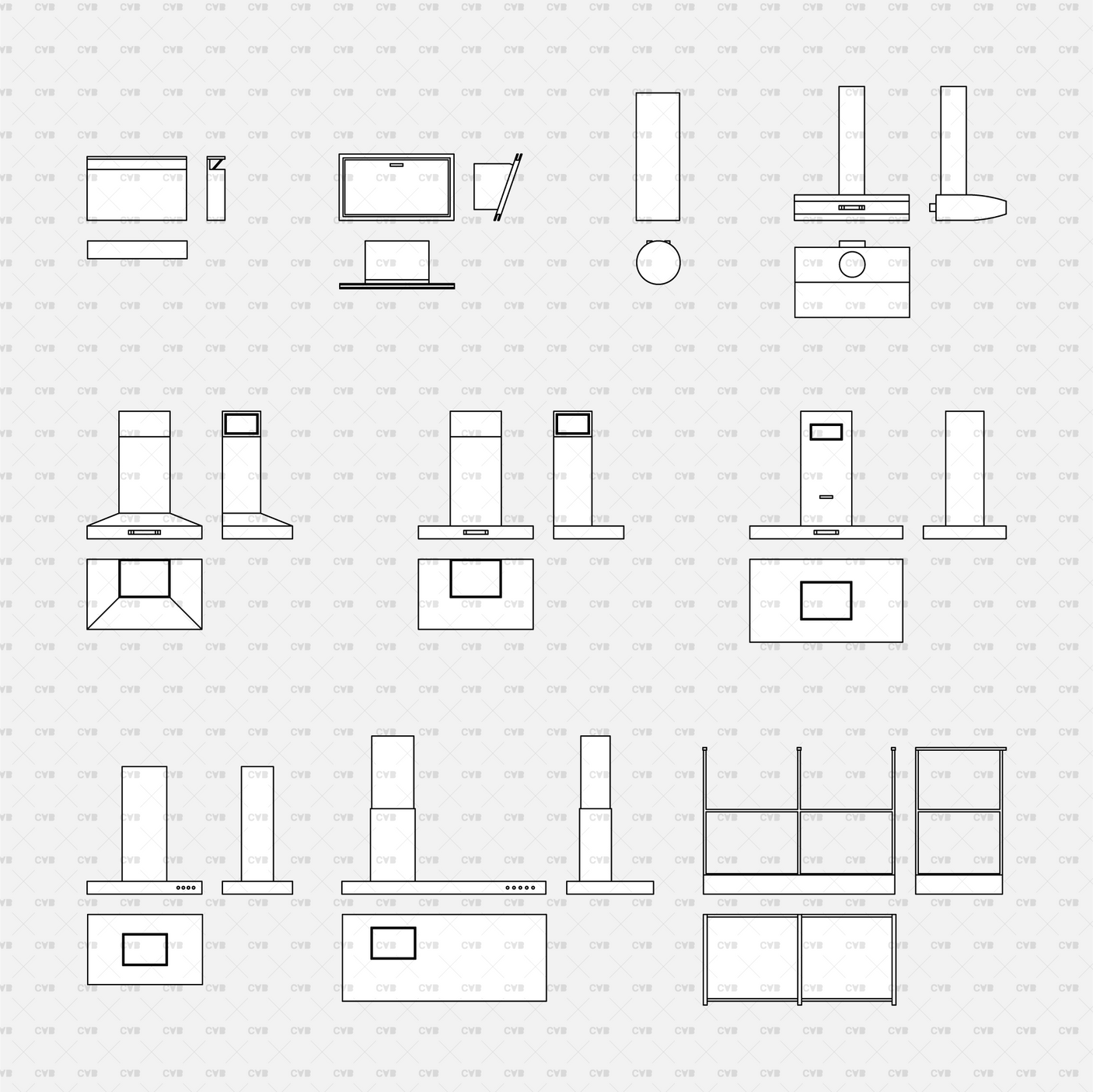 download high quality dynamic cad blocks and vector kitchen appliances electrical fixtures range hood