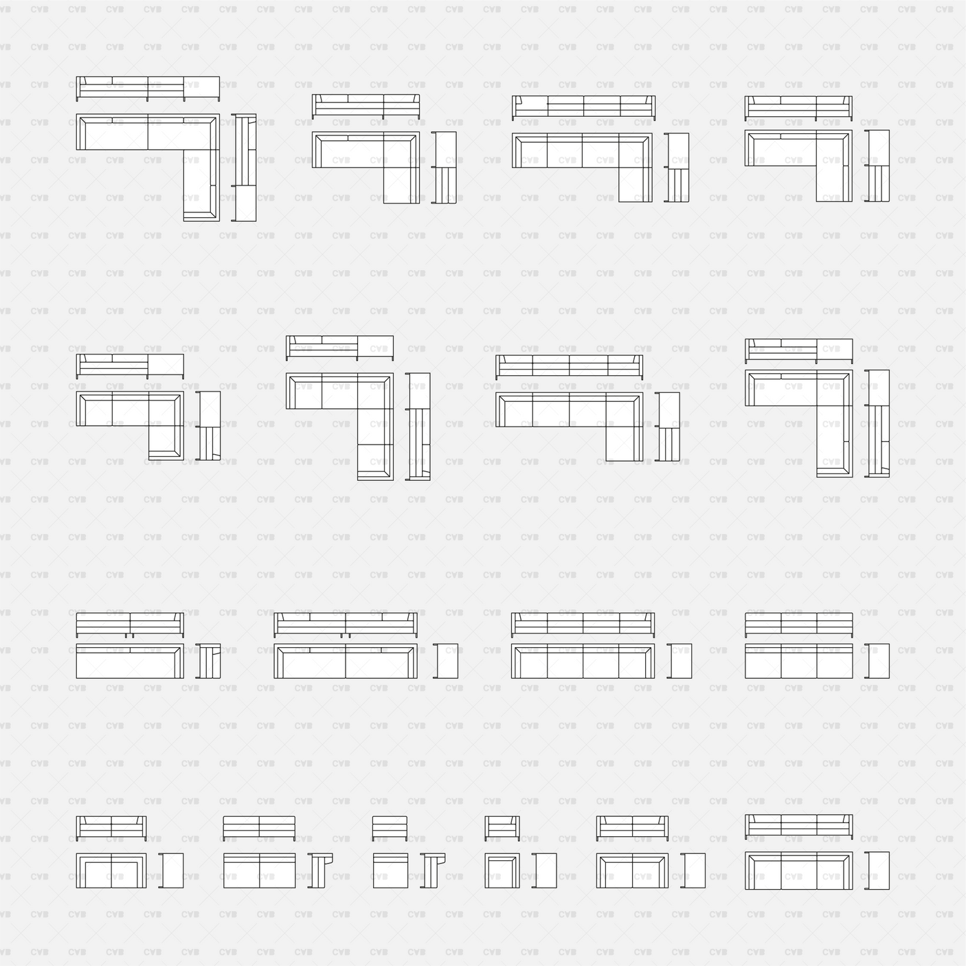 CAD Dynamic Blocks and Vector Modular Sofa dwg ai illustrator svg download
