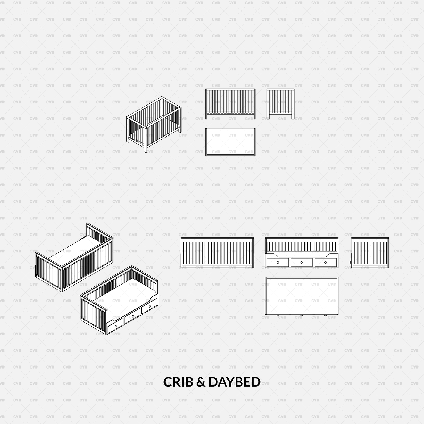 download CAD Dynamic Blocks and Vector IKEA furniture baby crib mini bed