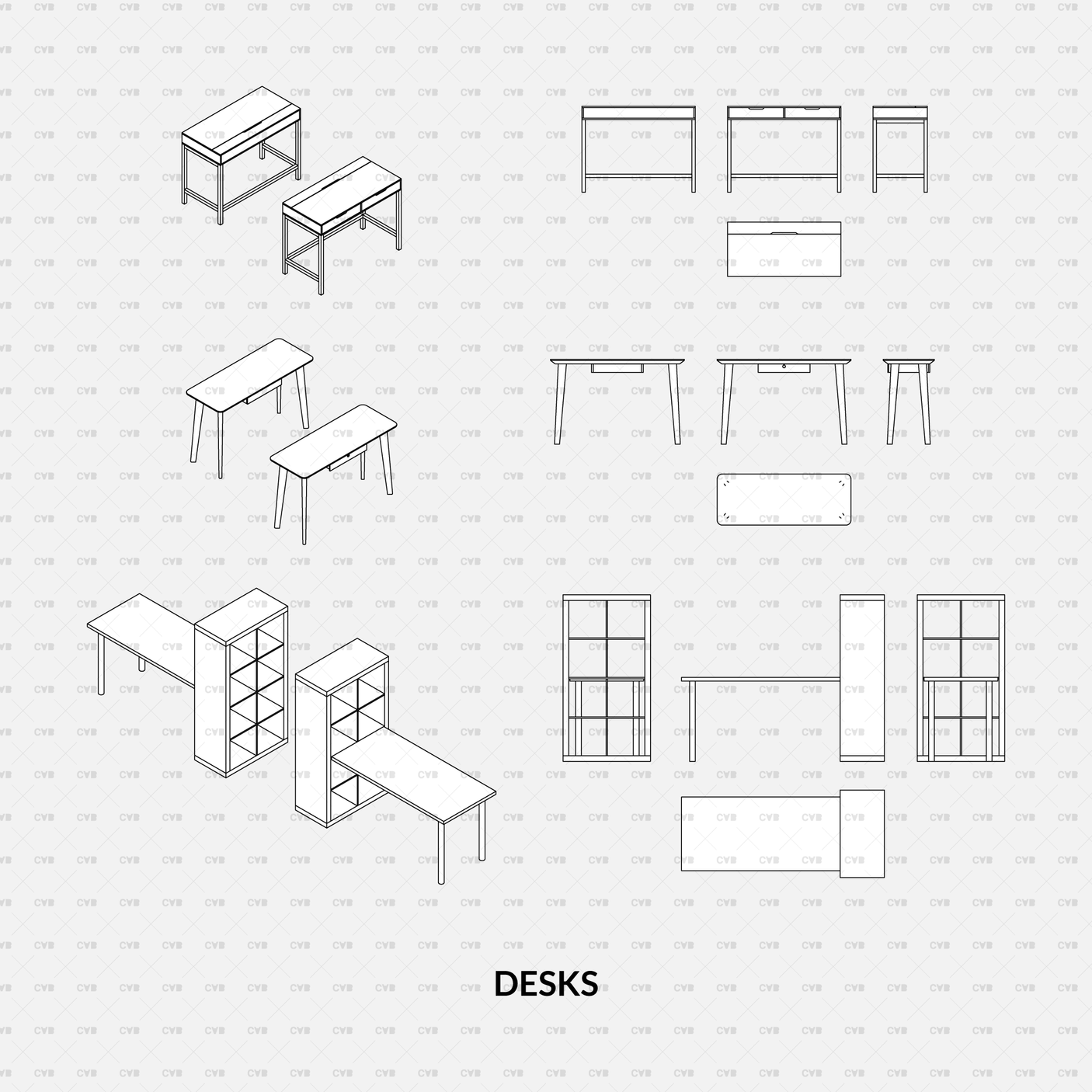 download CAD Dynamic Blocks and Vector IKEA furniture bookcase study table