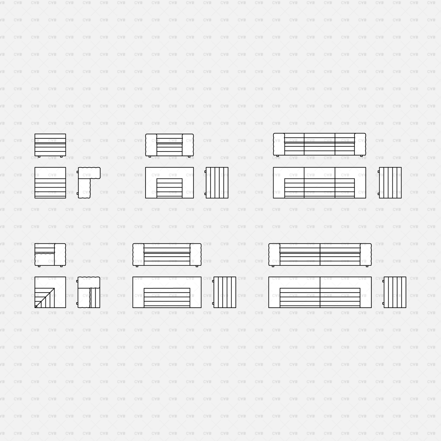 cadasbuilt Download cad blocks dynamic vector modular sofa loveseat 4-seater