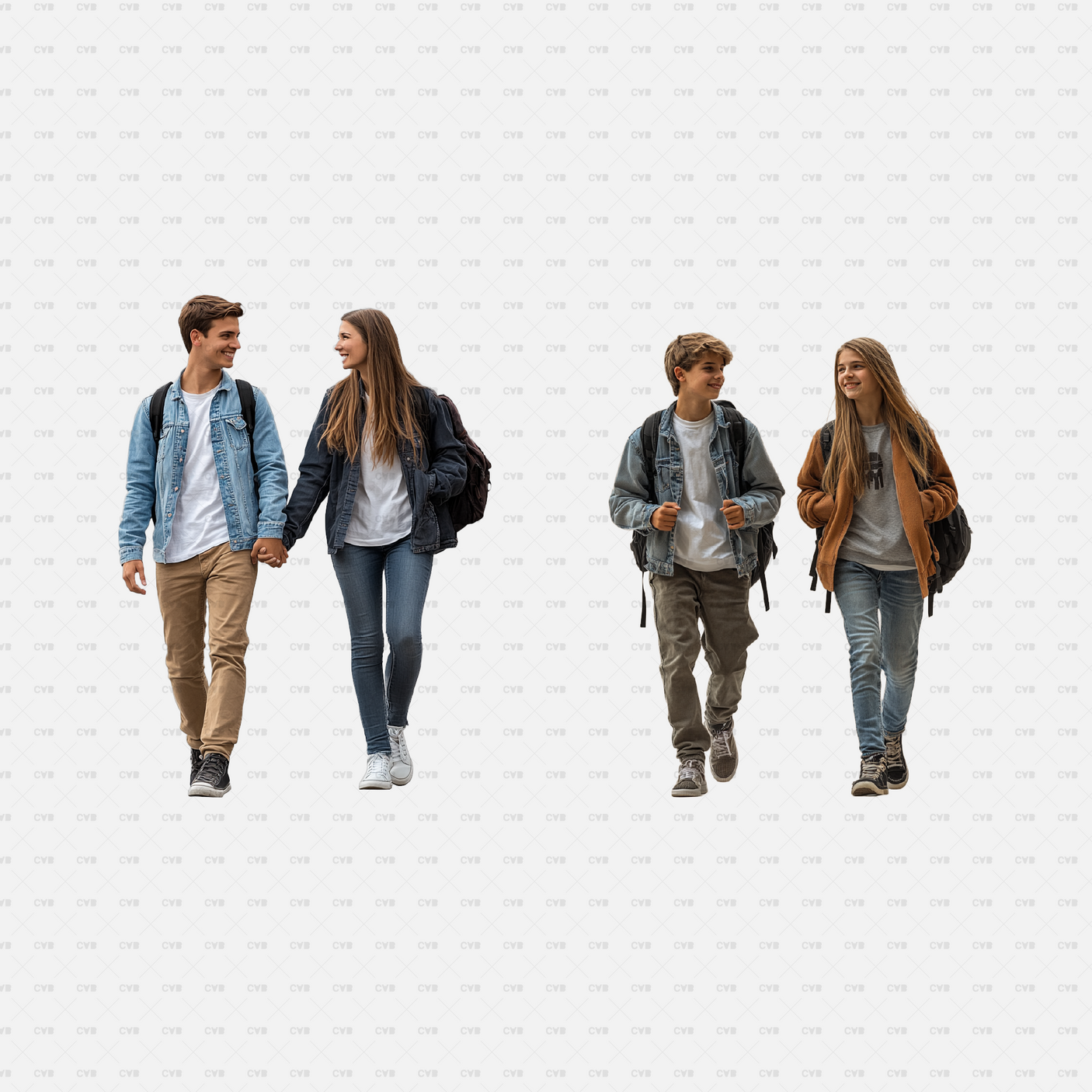 people walking png cutout teen couple front view