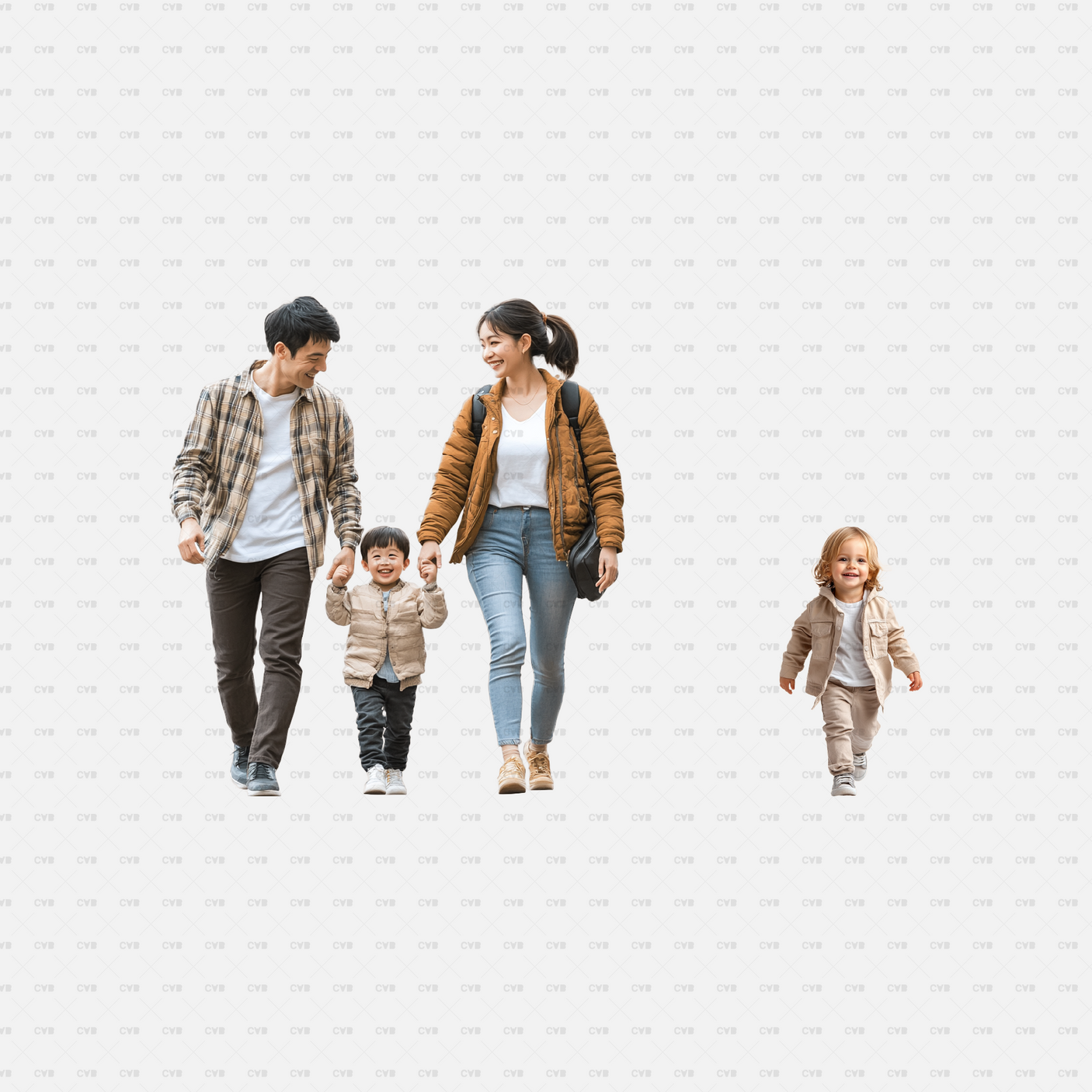 people walking png cutout family with toddler front view