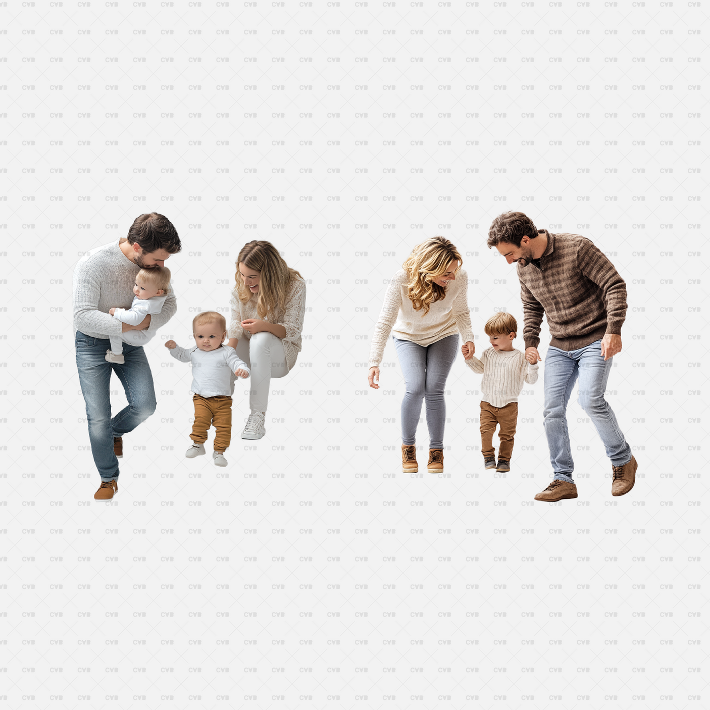 Download PNG cutouts of families with children walking and interacting on stairs. Perfect for architectural visualizations, public spaces, and family-friendly designs.
