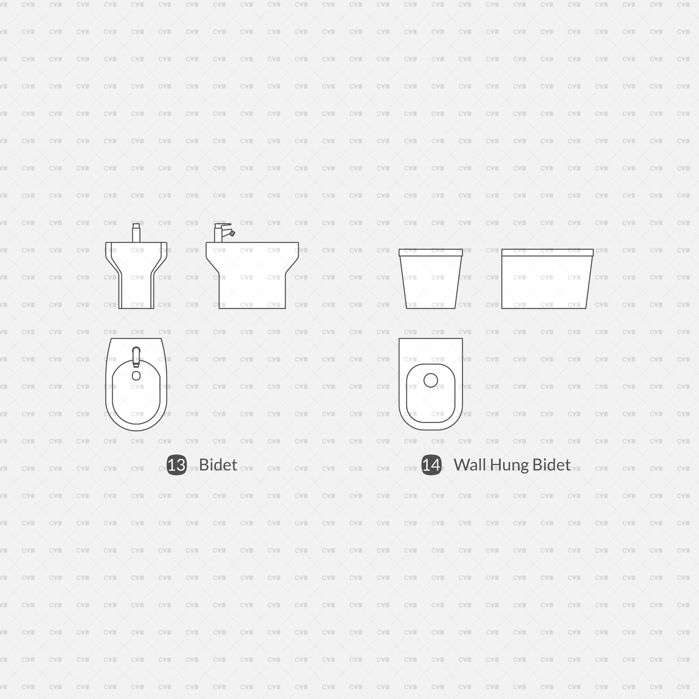 bidet cad block and wall hung bidet cad block plan side