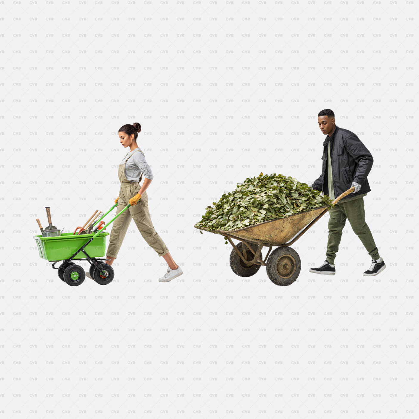 PNG Cutouts People Gardening CADasbuilt Garden Cart With Tools, Wheelbarrow Full Of Leaves