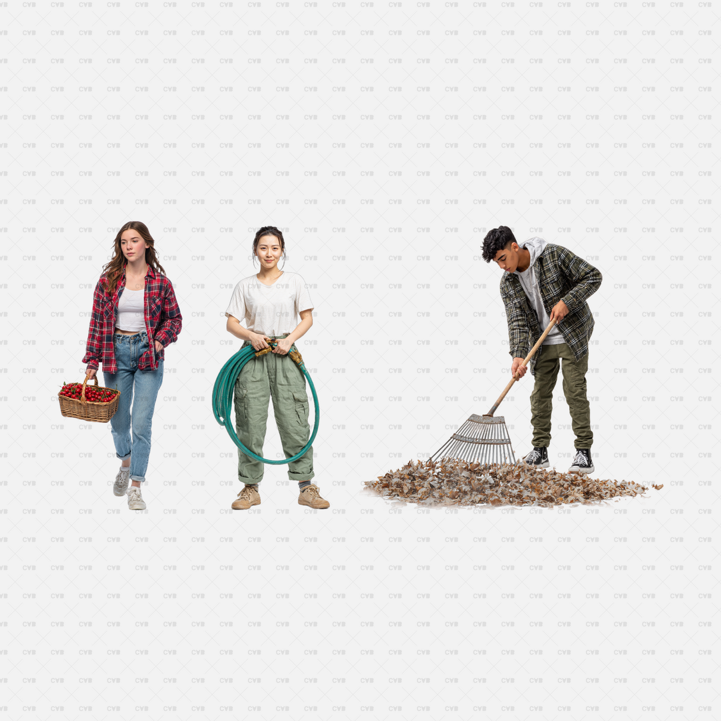 PNG Cutouts People Gardening CADasbuilt Fruit Picker, Gardener With Hose, Man Raking Leaf Pile