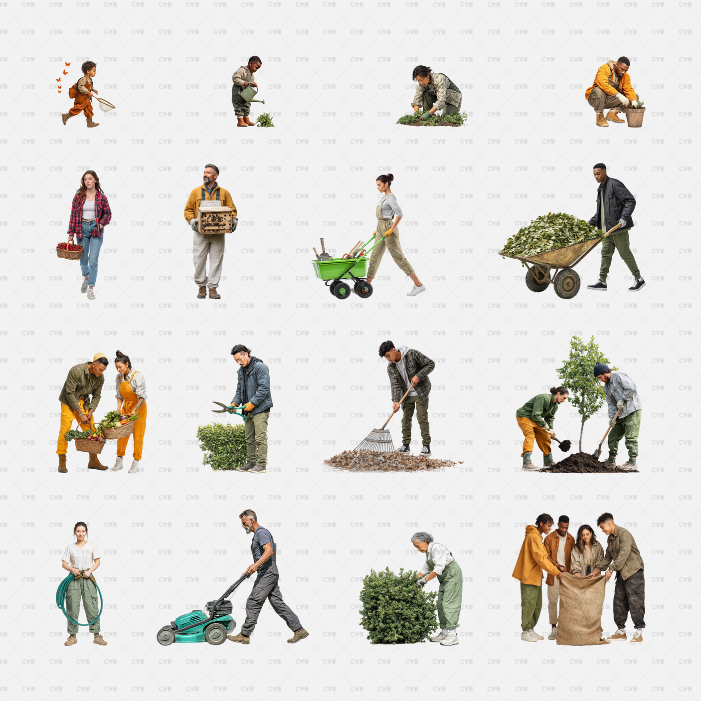 PNG Cutouts People Gardening CADasbuilt Collection Collage Of Garden Tasks And Tools