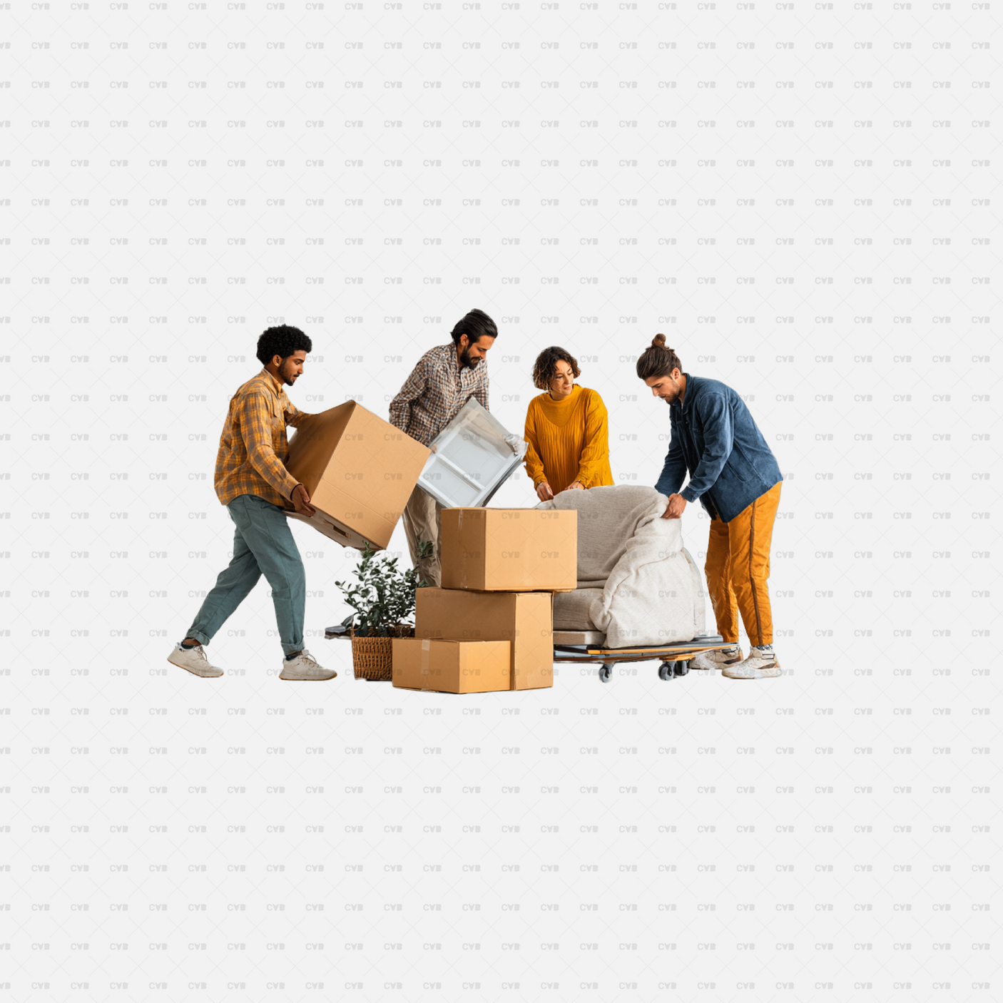 PNG Cutouts People Moving Furniture CADasbuilt Four Friends Load Boxes And Armchair Onto Rolling Dolly