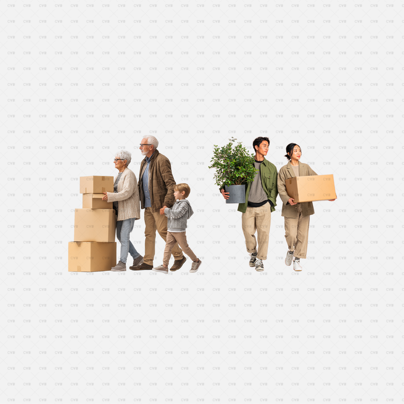 PNG Cutouts People Moving Furniture CADasbuilt Grandparents Stack Boxes And Couple Carries Plant And Carton