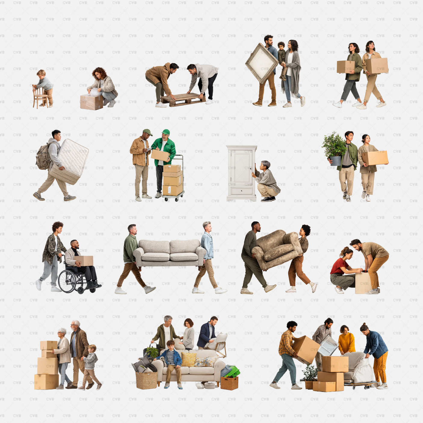 PNG Cutouts People Moving Furniture CADasbuilt Overview Sheet Of Sixteen Diverse Moving Scenarios