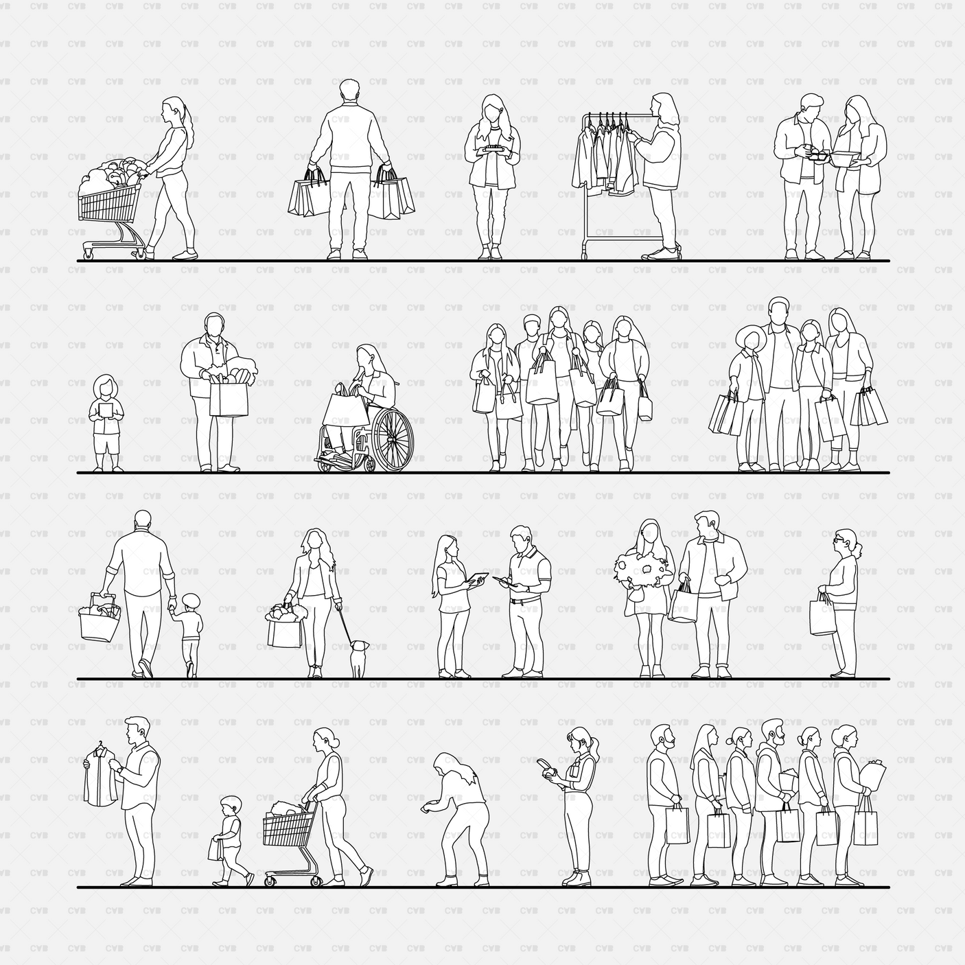 download high quality cad blocks vector cadasbuilt people shopping