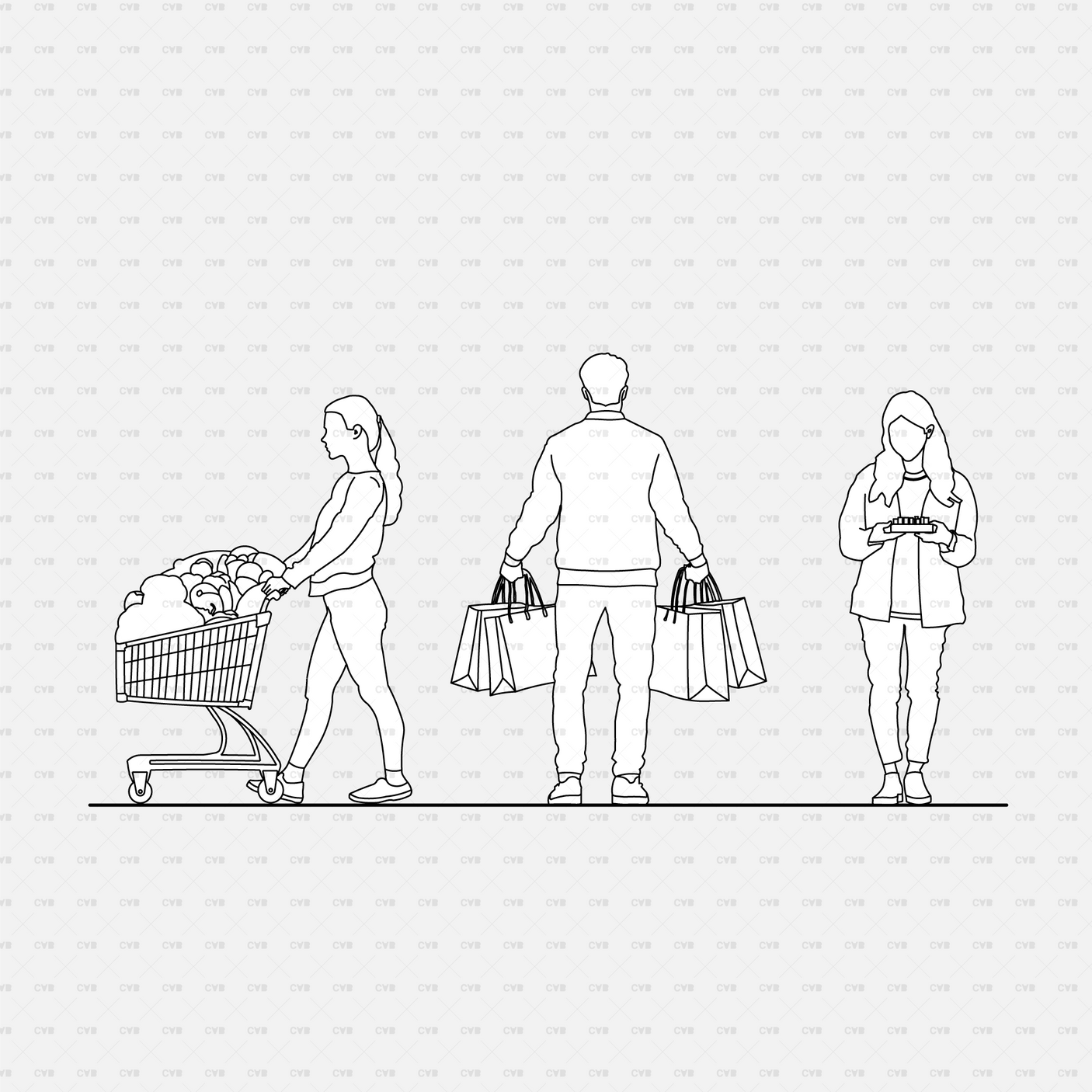 download high quality cad blocks vector cadasbuilt people shopping groceries
