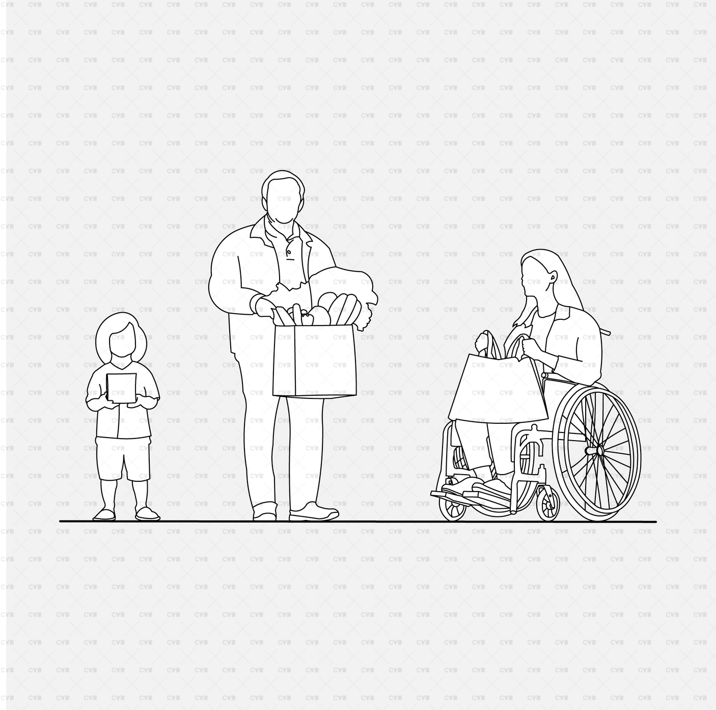 download high quality cad blocks vector cadasbuilt people shopping in wheelchair
