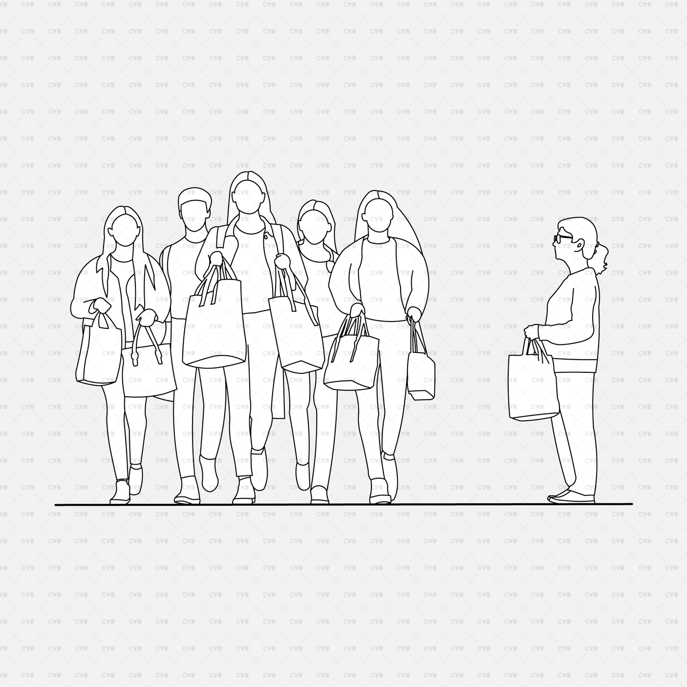 download high quality cad blocks vector cadasbuilt people shopping in groups