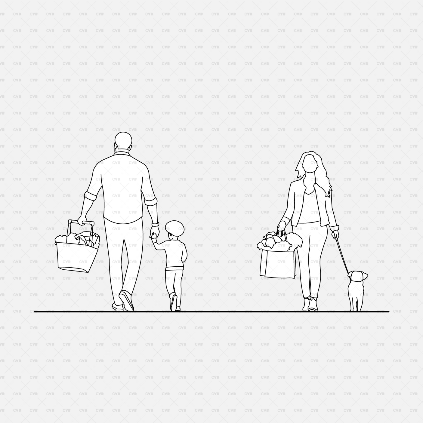 download high quality cad blocks vector cadasbuilt people shopping with pet