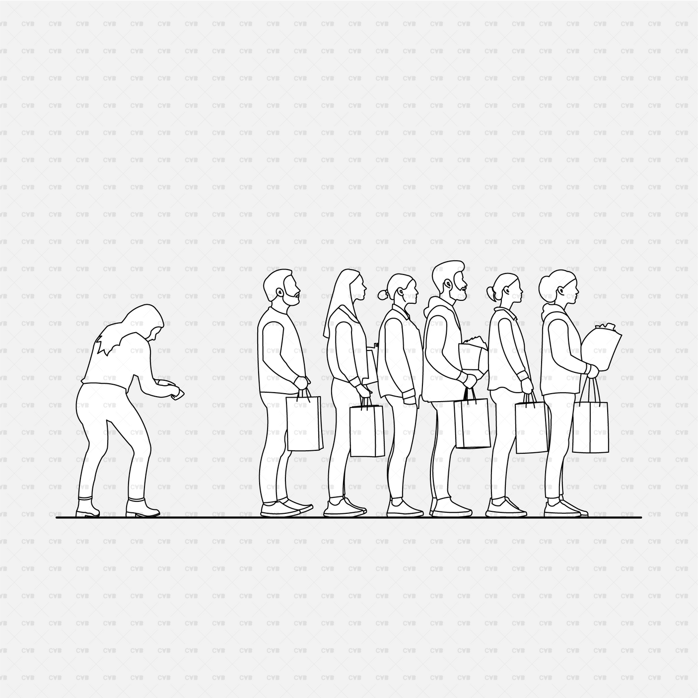 download high quality cad blocks vector cadasbuilt people shopping in line