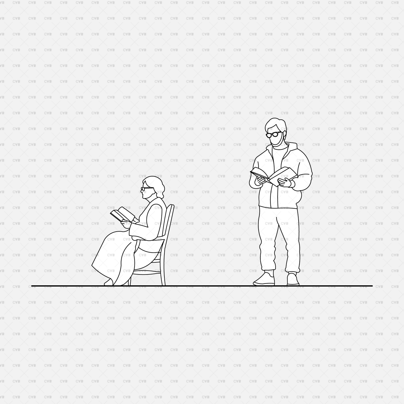 download high quality CAD Blocks and Vectors cadasbuilt people studying and reading sitting and standing