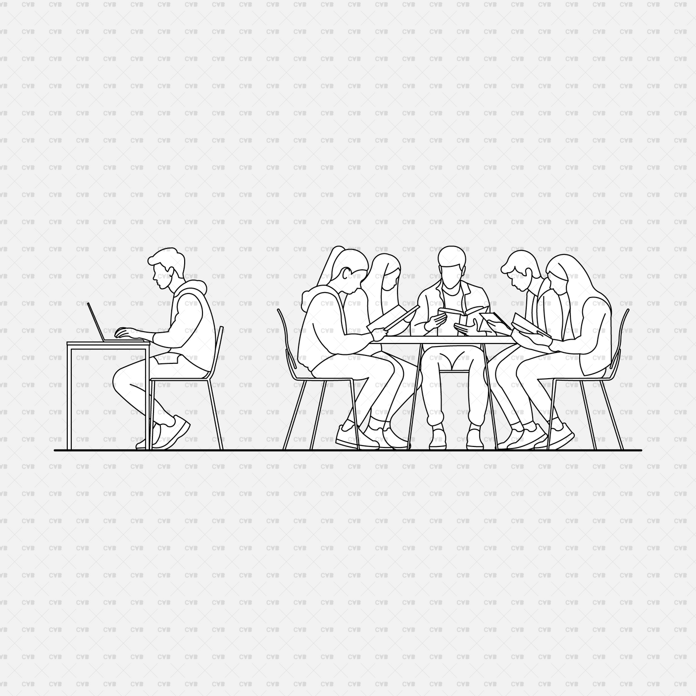 download high quality CAD Blocks and Vectors cadasbuilt people studying and reading group study