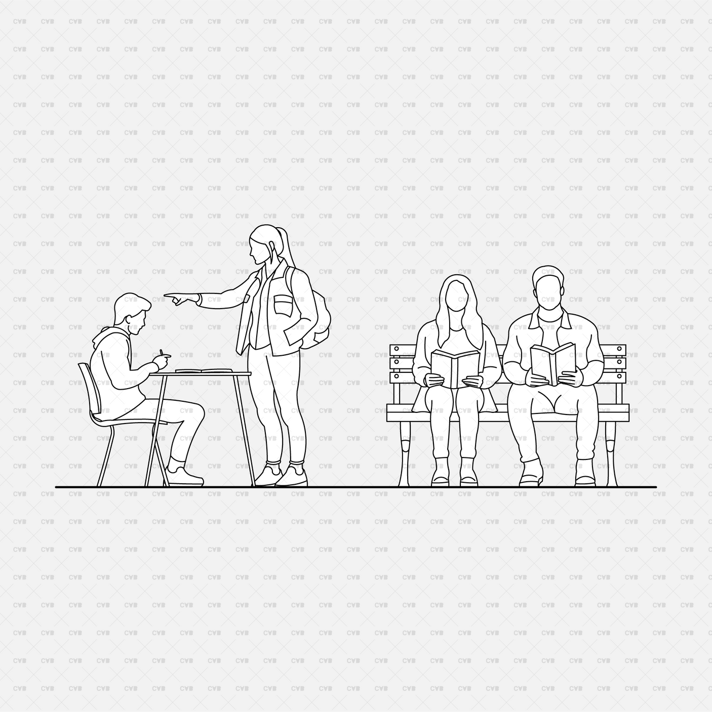 download high quality CAD Blocks and Vectors cadasbuilt people studying and reading collaborative