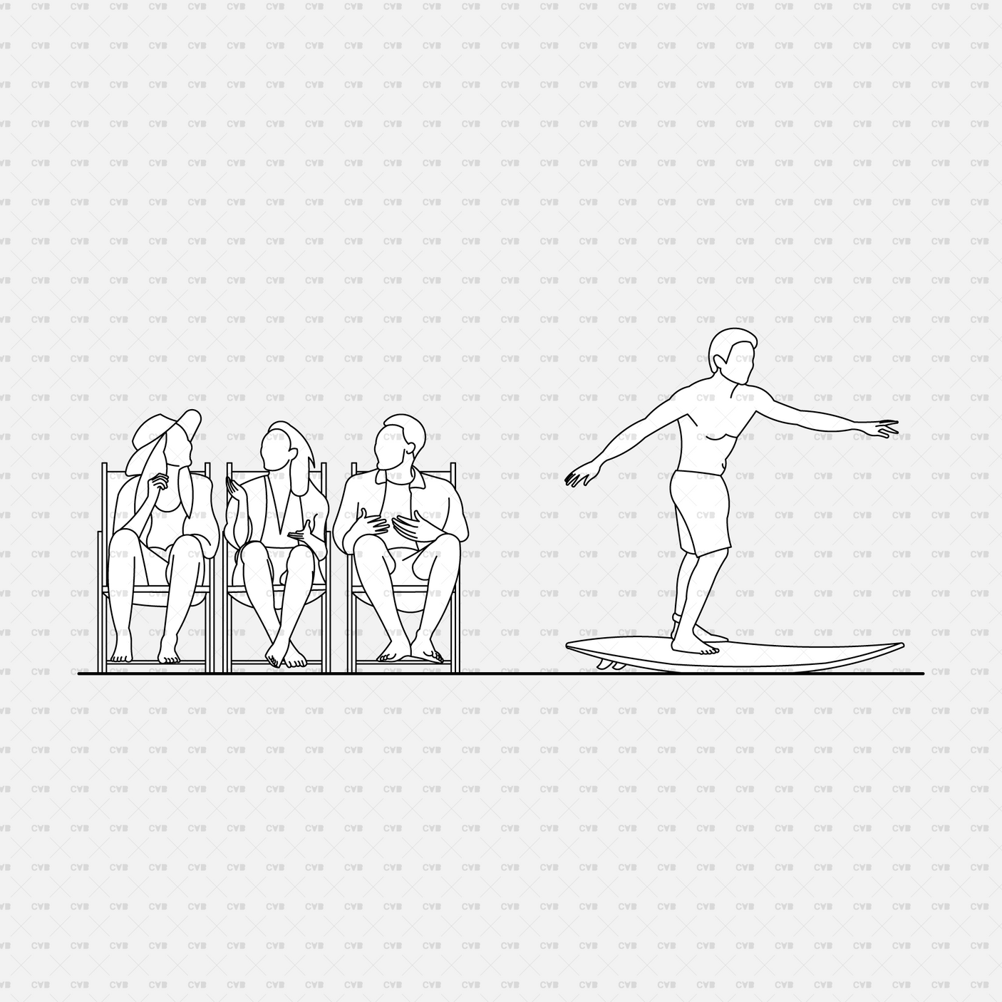 download cadasbuilt cad blocks and vector people at the beach surfing