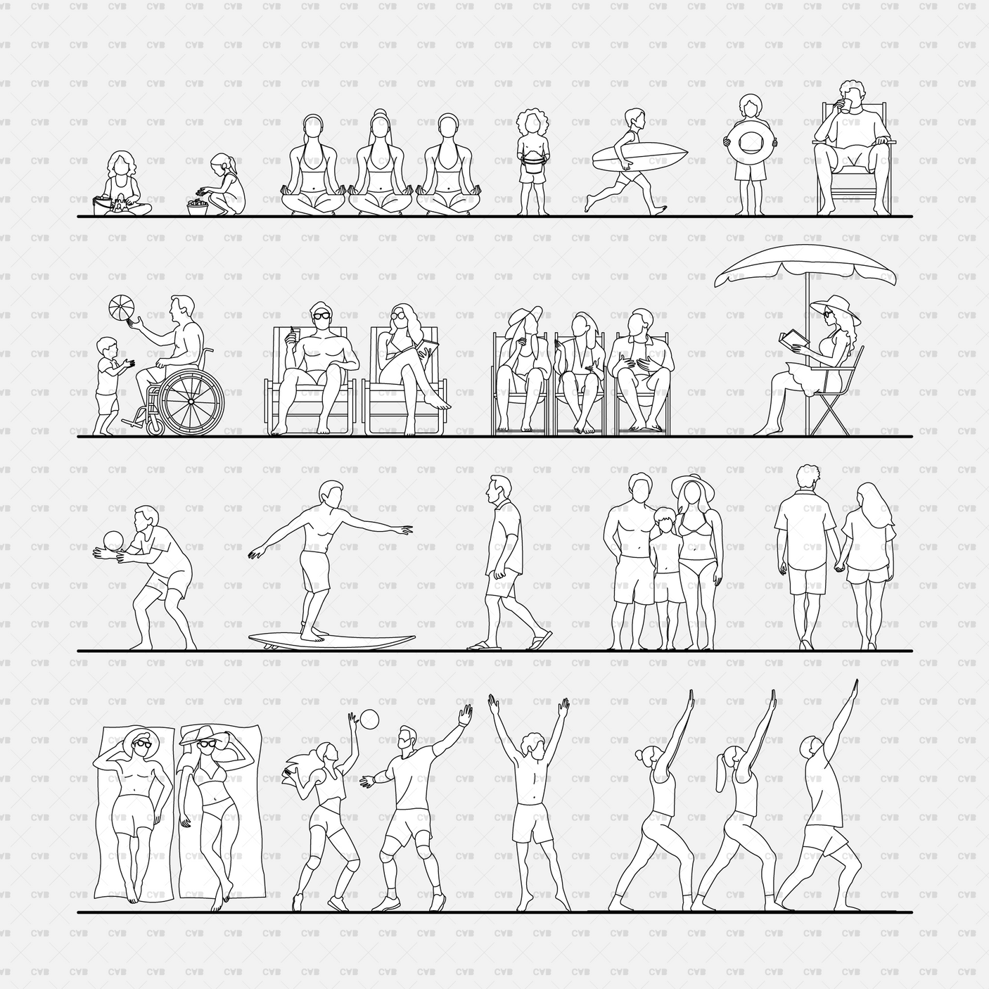 download cadasbuilt cad blocks and vector people at the beach