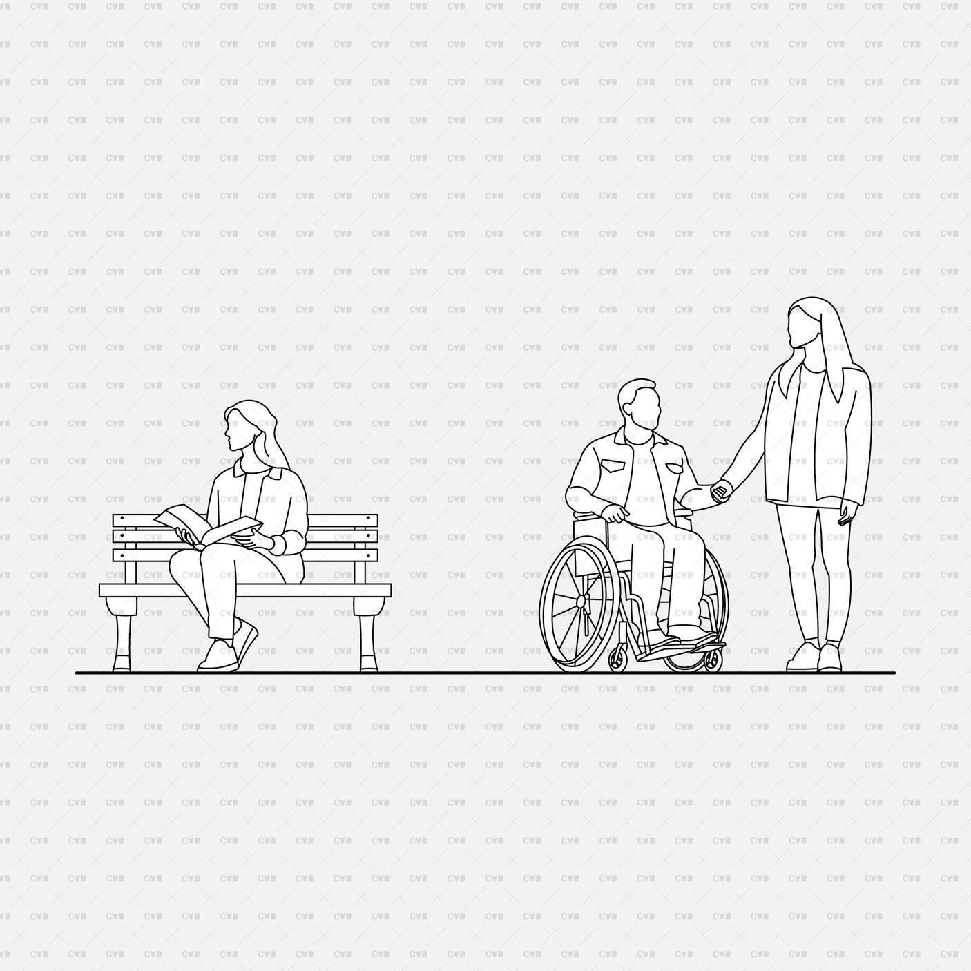 download high quality CAD vector blocks Cadasbuilt People in parks