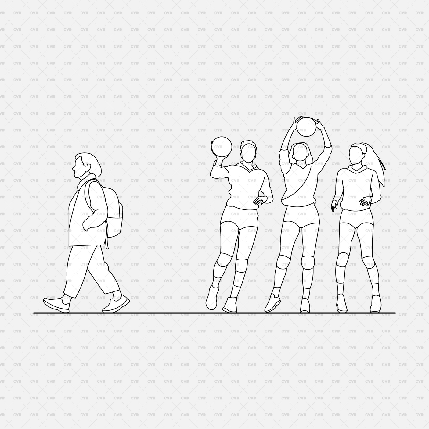 download high quality CAD vector blocks Cadasbuilt People in parks playing volleyball