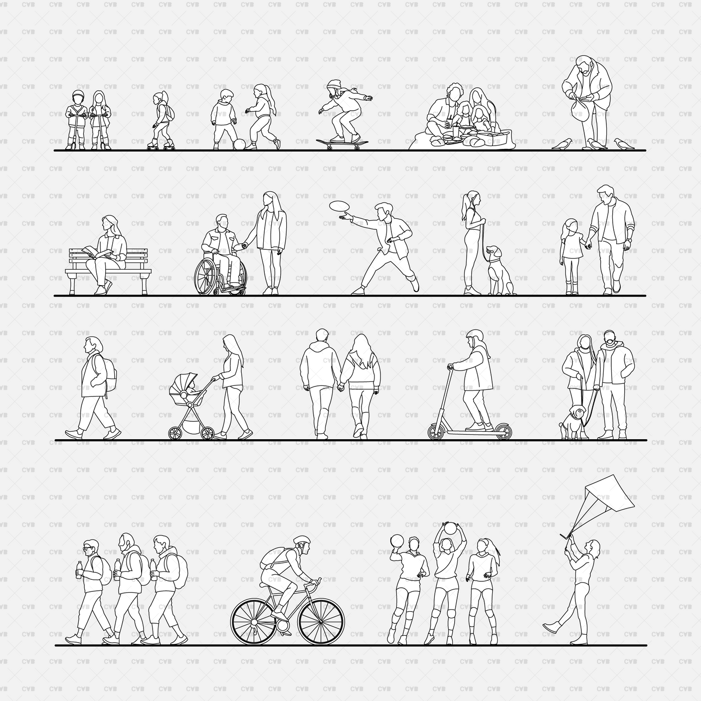 download high quality CAD vector blocks Cadasbuilt People in parks