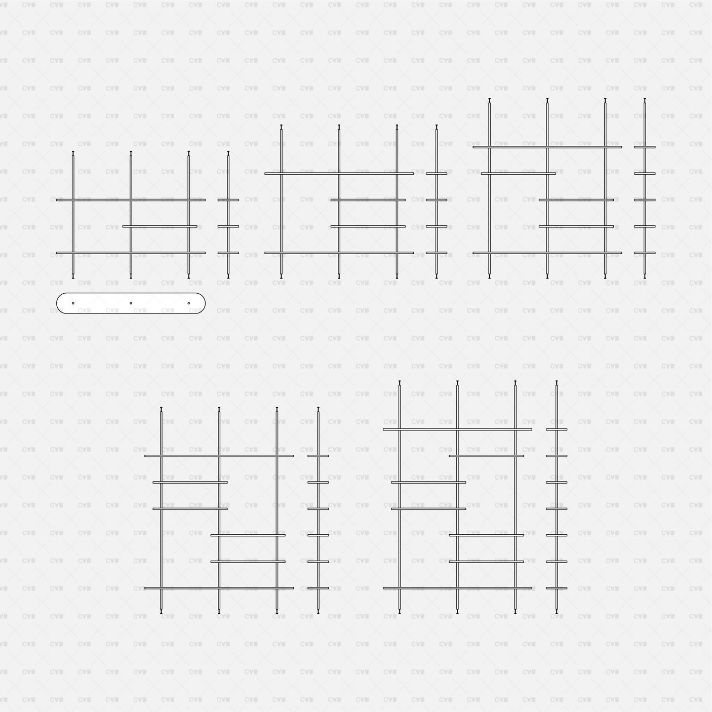 Dynamic CAD Shelves And Storage 01 CADasbuilt BIM Blocks DWG Wall Grid Shelving With Adjustable Brackets And Base Plate
