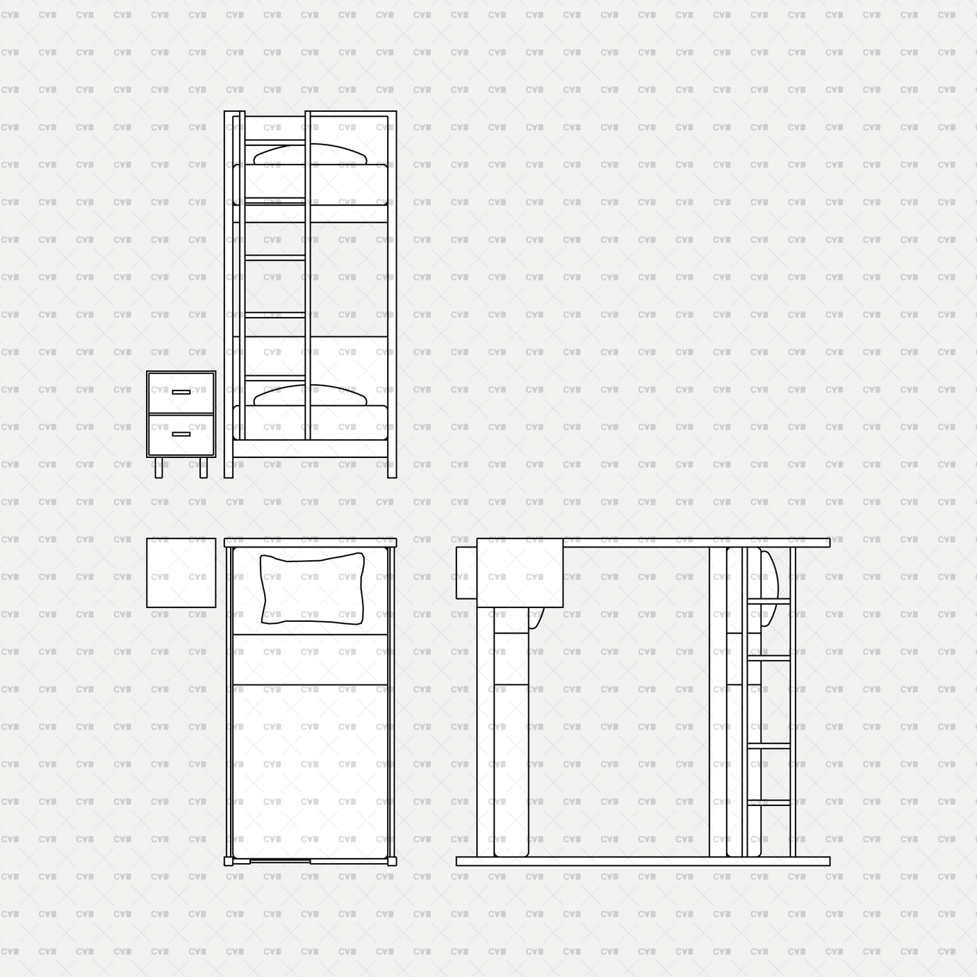download cad dynamic and vector blocks cadasbuilt double deck bed
