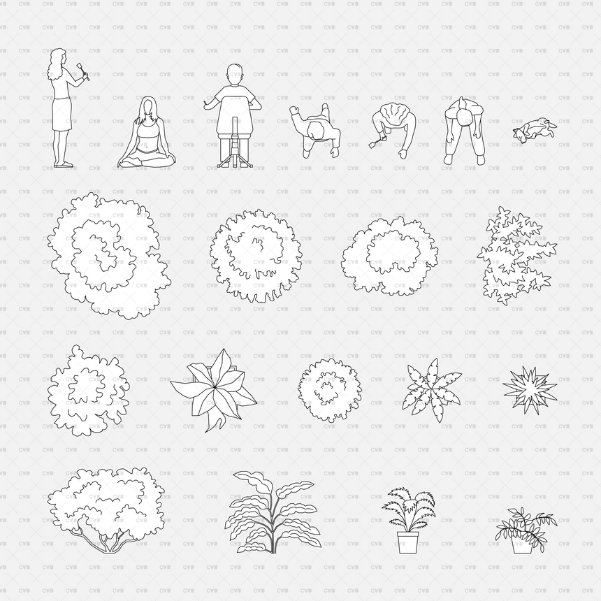 download CAD blocks and Vector Small Apartment Template people plants