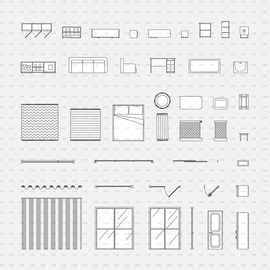 download CAD blocks and Vector Small Apartment Template furniture